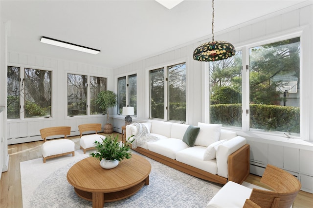 270 Bayberry Dr, Hewlett Harbor, NY 11557 - sunroom / solarium featuring a baseboard heating unit, a wealth of natural light, and wood finished floors