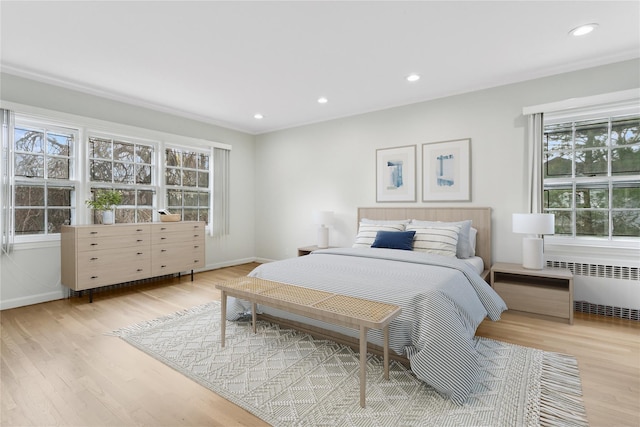 270 Bayberry Dr, Hewlett Harbor, NY 11557 - bedroom featuring radiator heating unit, light wood-style flooring, and recessed lighting