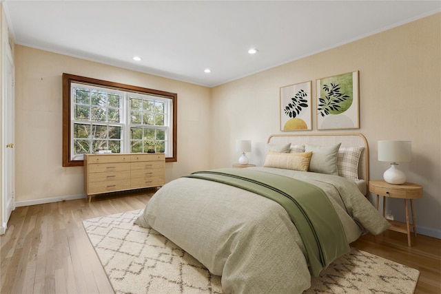 270 Bayberry Dr, Hewlett Harbor, NY 11557 - bedroom with hardwood / wood-style flooring, baseboards, ornamental molding, and recessed lighting
