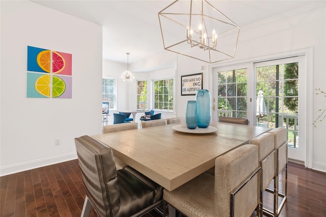8 Alder Way, Armonk, NY 10504 - dining room featuring a chandelier, baseboards, and dark wood-style floors