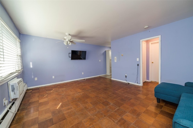 2241 Palmer Ave Unit 3A, New Rochelle, NY 10801 - unfurnished living room featuring ceiling fan, a wall mounted AC, baseboards, and baseboard heating