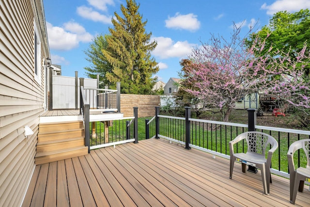 13 Iris Cir, Beacon, NY 12508 - wooden deck with a fenced backyard and a lawn