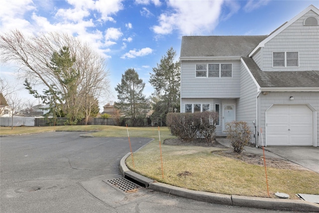 8 Beach Manor Ct, West Islip, NY 11795 - view of side of property with a garage, a lawn, a shingled roof, fence, and driveway