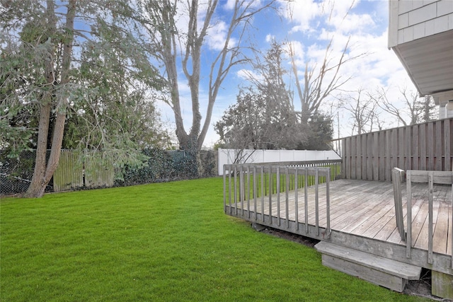 8 Beach Manor Ct, West Islip, NY 11795 - view of yard with a fenced backyard and a wooden deck