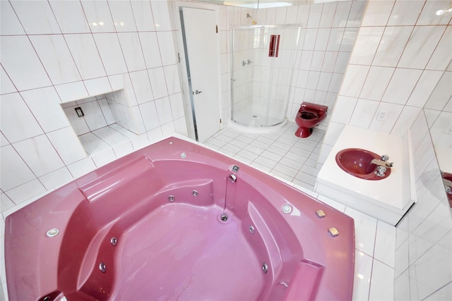 8 Beach Manor Ct, West Islip, NY 11795 - full bathroom with a whirlpool tub, tile walls, and a shower stall