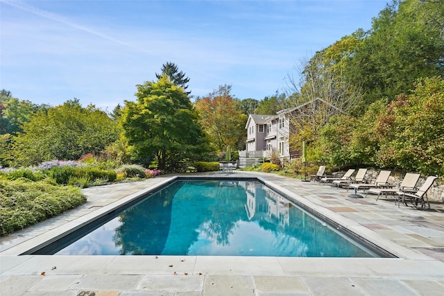 27 Dingle Ridge Rd, North Salem, NY 10560 - outdoor pool with a patio and view of scattered trees