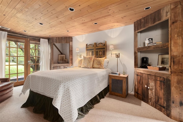 27 Dingle Ridge Rd, North Salem, NY 10560 - carpeted bedroom with wood ceiling, recessed lighting, and a wood stove