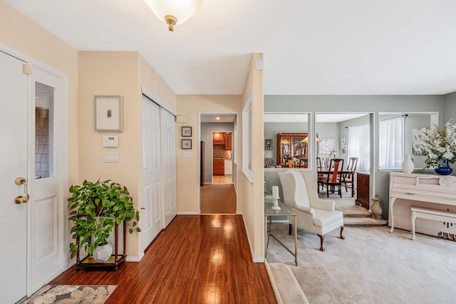 entryway featuring baseboards and wood finished floors