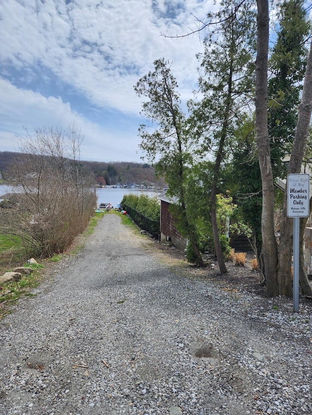 view of road with a water view