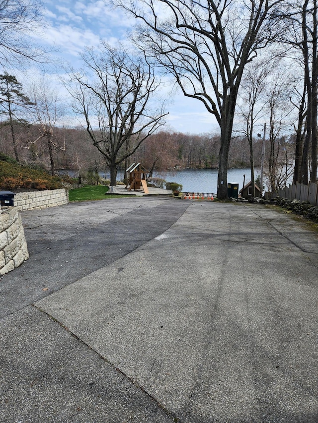 view of street featuring a water view