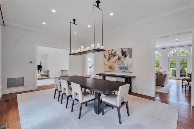 30 Morris Ln, Scarsdale, NY 10583 - dining area featuring baseboards, ornamental molding, wood finished floors, and visible vents