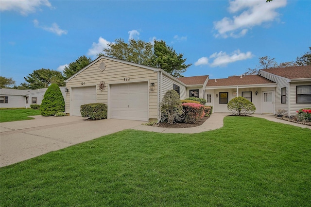 122 Knolls Dr Unit 122, Stony Brook, NY 11790 - ranch-style home with an attached garage, driveway, and a front lawn