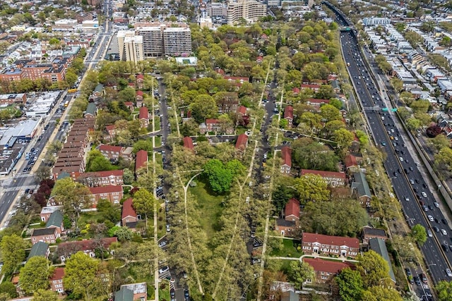 birds eye view of property with a city view