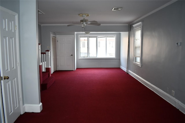 139-15 89th Ave, Briarwood, NY 11435 - carpeted spare room featuring baseboards, a ceiling fan, crown molding, and visible vents