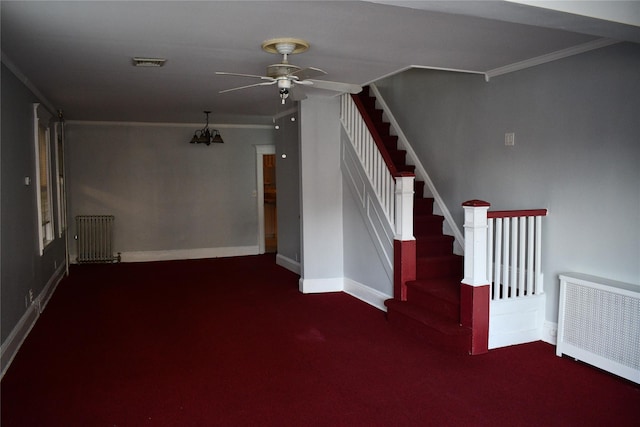139-15 89th Ave, Briarwood, NY 11435 - interior space with carpet flooring, radiator, visible vents, radiator heating unit, and ceiling fan