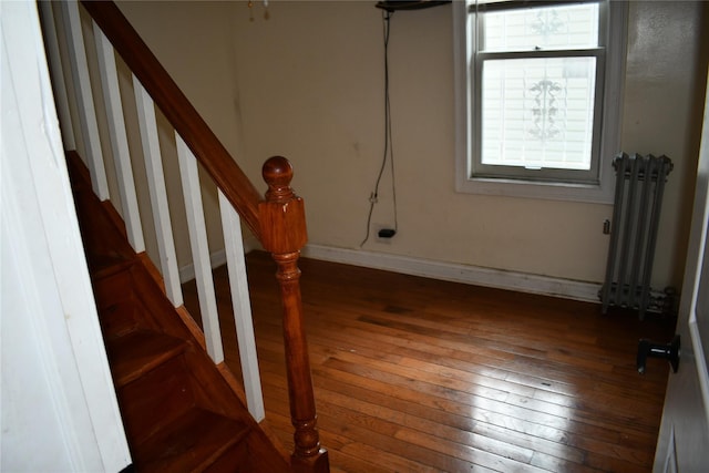 139-15 89th Ave, Briarwood, NY 11435 - stairway featuring hardwood / wood-style flooring, baseboards, and radiator
