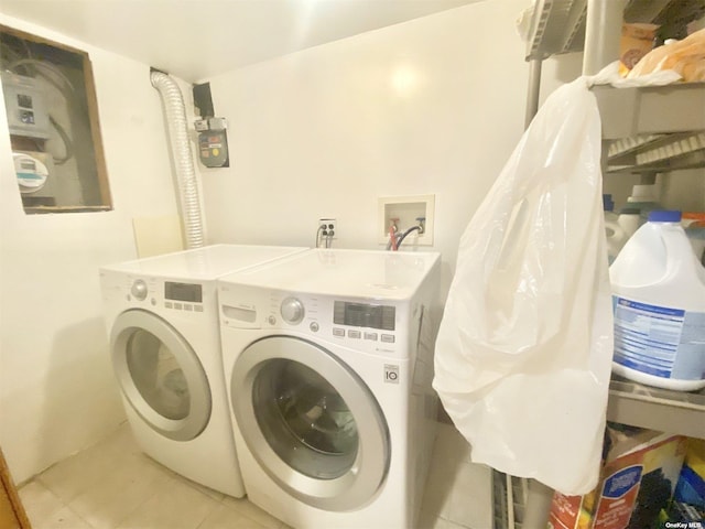 4947 166th St, Fresh Meadows, NY 11365 - laundry room with light tile patterned floors, washer and dryer, and laundry area