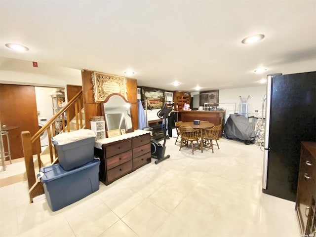 4947 166th St, Fresh Meadows, NY 11365 - interior space with light tile patterned floors, recessed lighting, and washer / clothes dryer