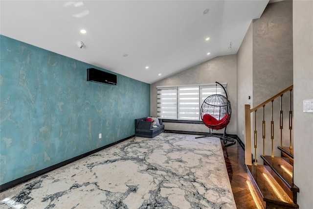 interior space with vaulted ceiling and recessed lighting
