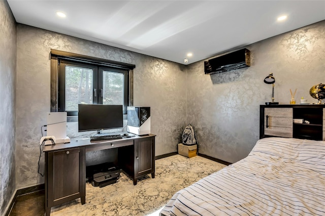 bedroom with recessed lighting, baseboards, and light carpet