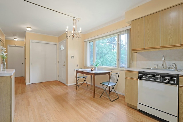 120 Locust Dr, Nyack, NY 10960 - kitchen featuring white dishwasher, a sink, light countertops, light wood-type flooring, and light brown cabinetry