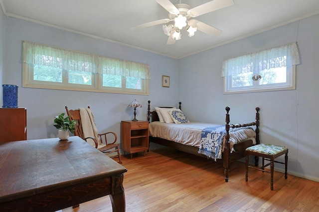 120 Locust Dr, Nyack, NY 10960 - bedroom with crown molding, multiple windows, light wood finished floors, and ceiling fan