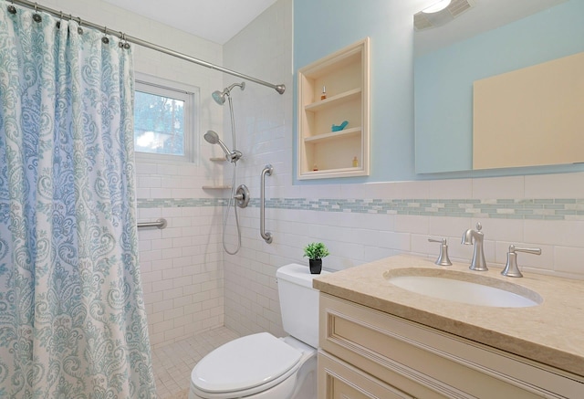 120 Locust Dr, Nyack, NY 10960 - bathroom with toilet, vanity, a tile shower, and tile walls