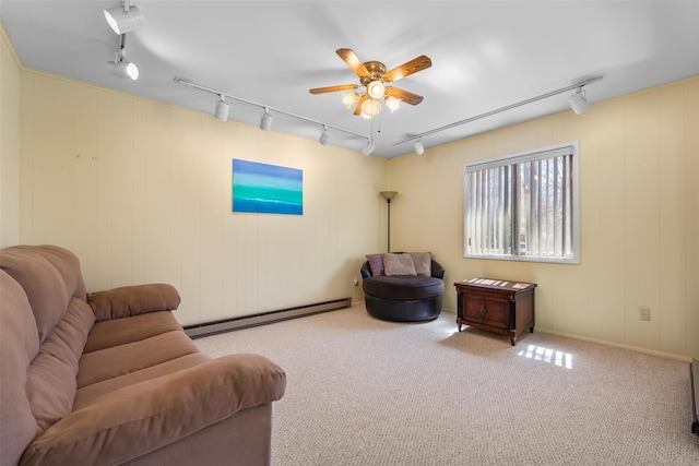 44 Nottingham Gate Rd, Rock Hill, NY 12775 - interior space featuring a baseboard radiator, ceiling fan, and rail lighting