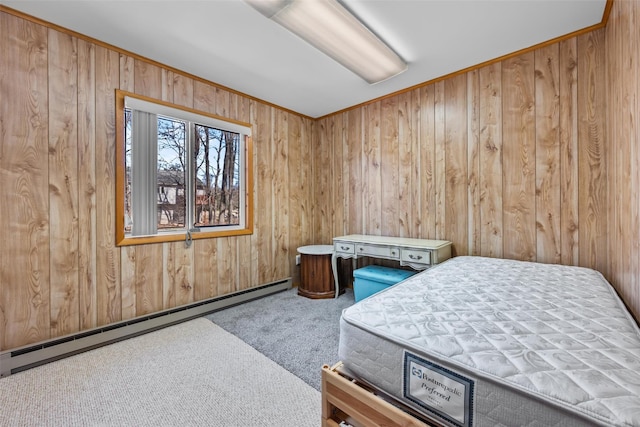 44 Nottingham Gate Rd, Rock Hill, NY 12775 - miscellaneous room featuring wooden walls, a baseboard radiator, and carpet flooring