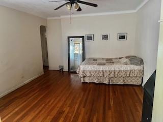 63-61 99th St Unit A4, Rego Park, NY 11374 - bedroom with wood finished floors, ornamental molding, and ceiling fan