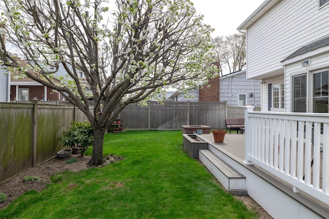 view of yard featuring a deck and a fenced backyard