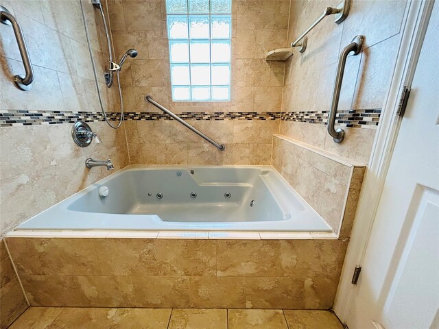 full bath featuring a combined bath / shower with jetted tub