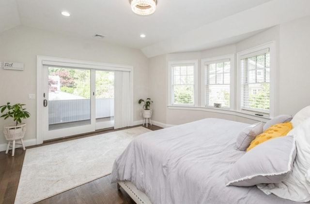 8 Hilltop Dr, Bayville, NY 11709 - bedroom with visible vents, baseboards, access to outside, and lofted ceiling
