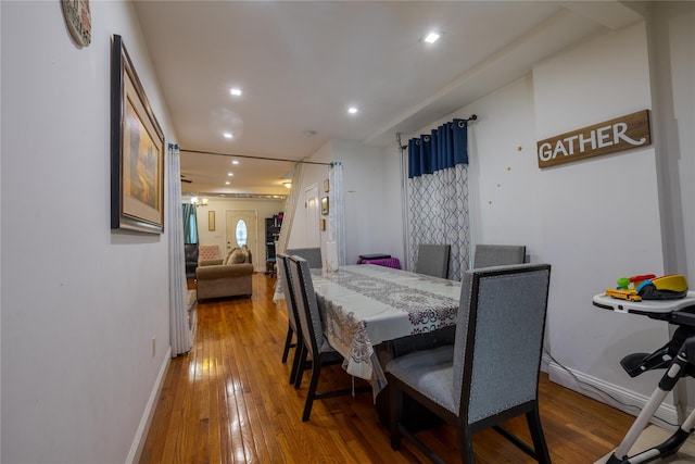 97-14 88th St, Ozone Park, NY 11416 - dining space featuring hardwood / wood-style flooring, baseboards, and recessed lighting