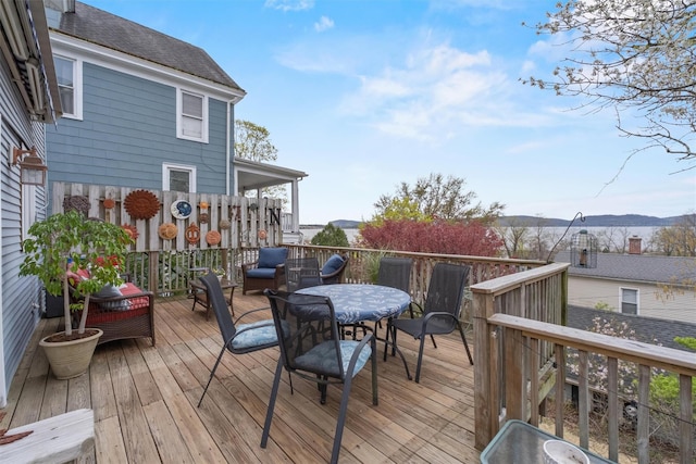 2 Palmer Ave, Croton-On-Hudson, NY 10520 - wooden deck with outdoor dining space and a mountain view