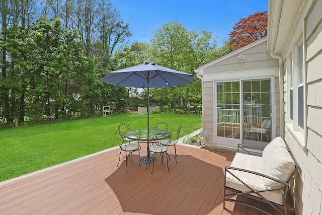 12 Heath Rd, Valhalla, NY 10595 - wooden deck featuring outdoor dining area and a lawn