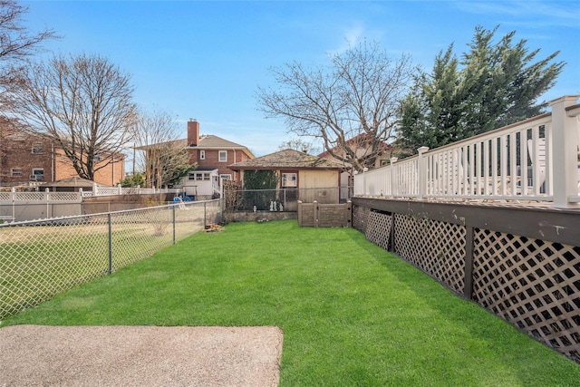 view of yard featuring a wooden deck and a fenced backyard