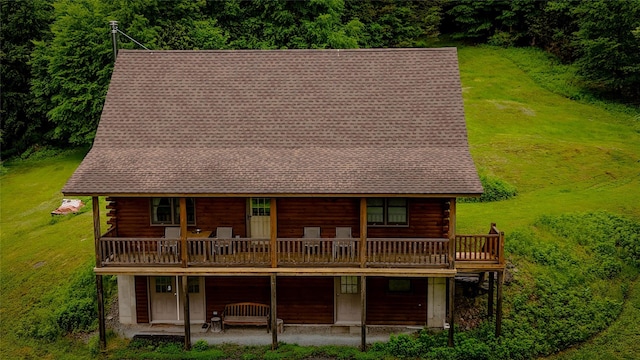 607 Baker Hill Rd, Roscoe, NY 12776 - rear view of property featuring log exterior, a yard, and a deck