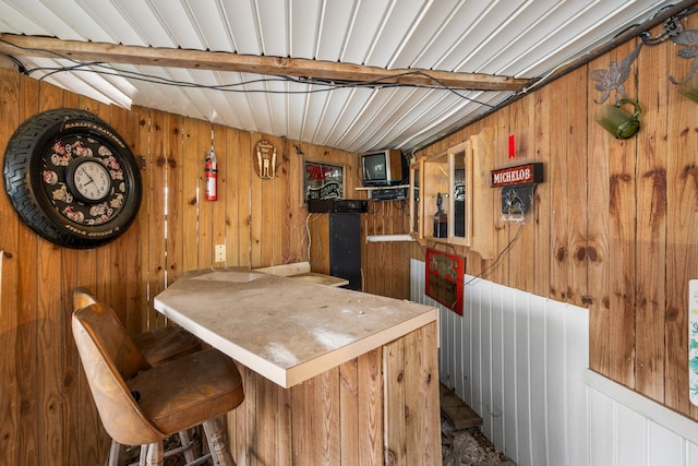 bar featuring wood walls