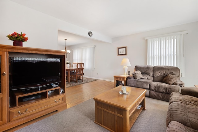 living area with wood finished floors, baseboards, and a healthy amount of sunlight