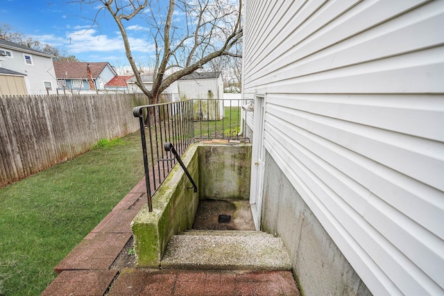 staircase with a residential view