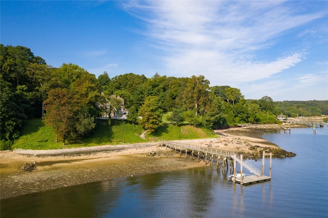 1420 Ridge Rd, Laurel Hollow, NY 11791 - view of water feature with a floating dock and a wooded view