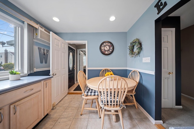 2 Lee Ave, Albertson, NY 11507 - dining space featuring light tile patterned floors, baseboards, and recessed lighting