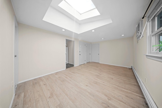 2 Lee Ave, Albertson, NY 11507 - unfurnished room with baseboard heating, baseboards, recessed lighting, a skylight, and wood finished floors