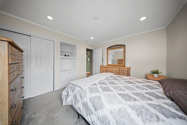 2 Lee Ave, Albertson, NY 11507 - bedroom featuring ornamental molding, recessed lighting, and carpet flooring