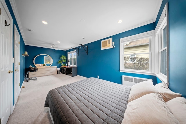 2 Lee Ave, Albertson, NY 11507 - carpeted bedroom featuring crown molding, recessed lighting, and radiator