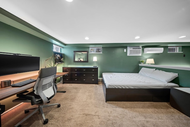 2 Lee Ave, Albertson, NY 11507 - carpeted bedroom with a wall mounted AC, an AC wall unit, and recessed lighting