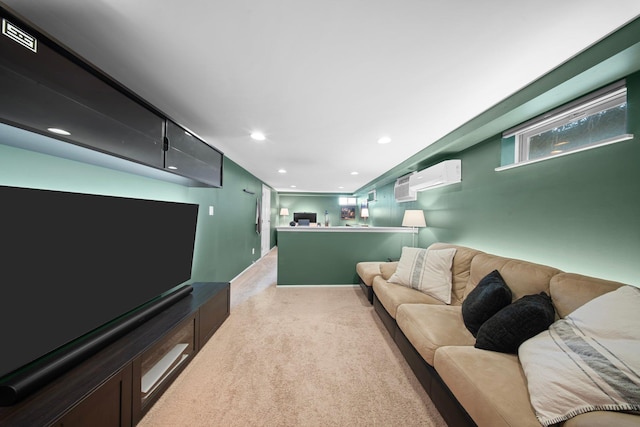 2 Lee Ave, Albertson, NY 11507 - living room featuring recessed lighting, an AC wall unit, and light colored carpet