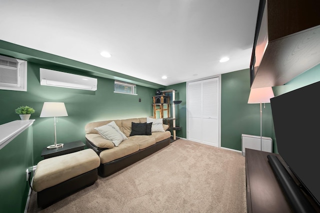 2 Lee Ave, Albertson, NY 11507 - carpeted living room featuring recessed lighting, baseboards, and a wall unit AC