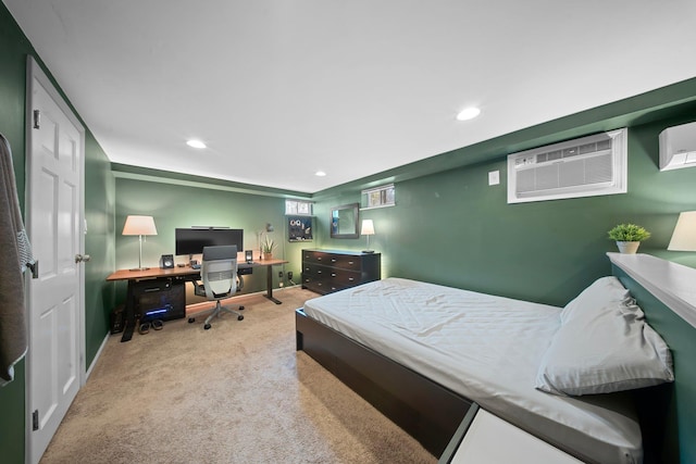 2 Lee Ave, Albertson, NY 11507 - bedroom with recessed lighting, carpet floors, a wall mounted AC, a wall mounted air conditioner, and baseboards